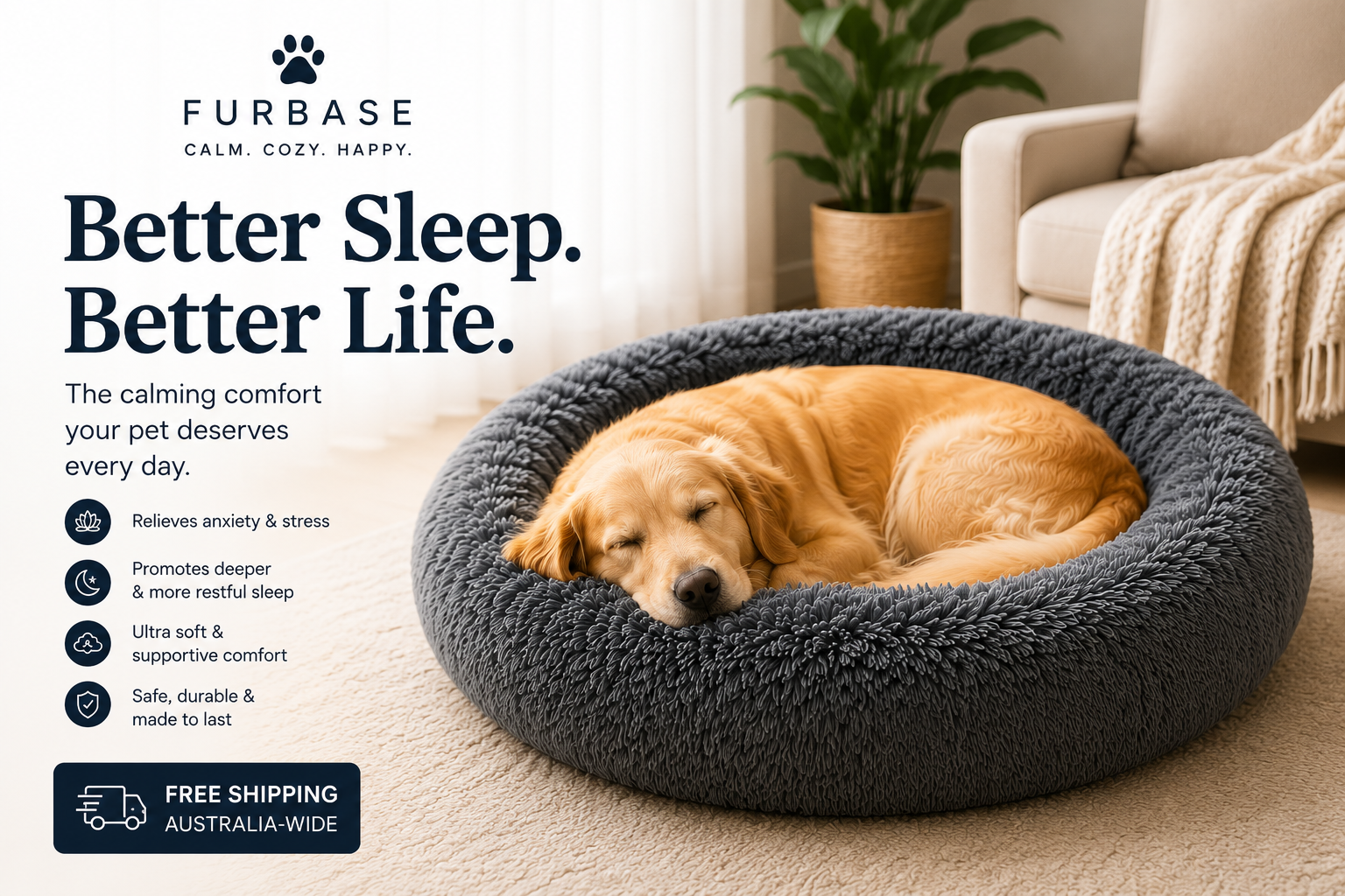 Furbase Calming Pet Bed — Anti Anxiety Dog & Cat Bed